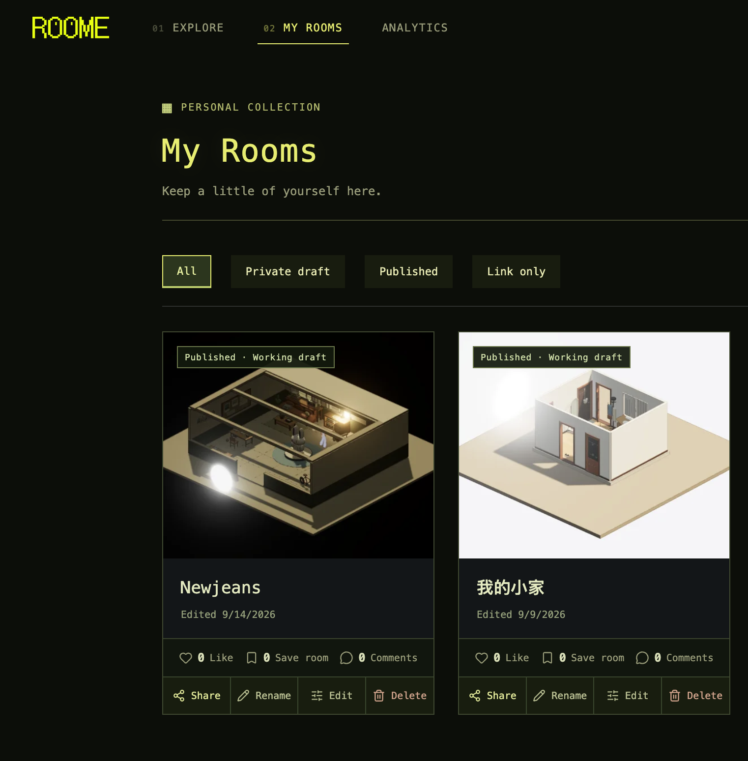 Roome’s personal collection of illustrated rooms
